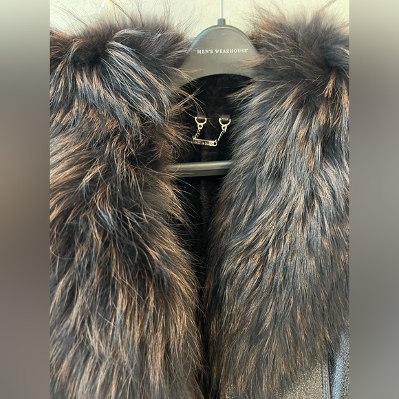 Brown Black Real leather and Real Fur Maxi Coat - Picture 3 of 15